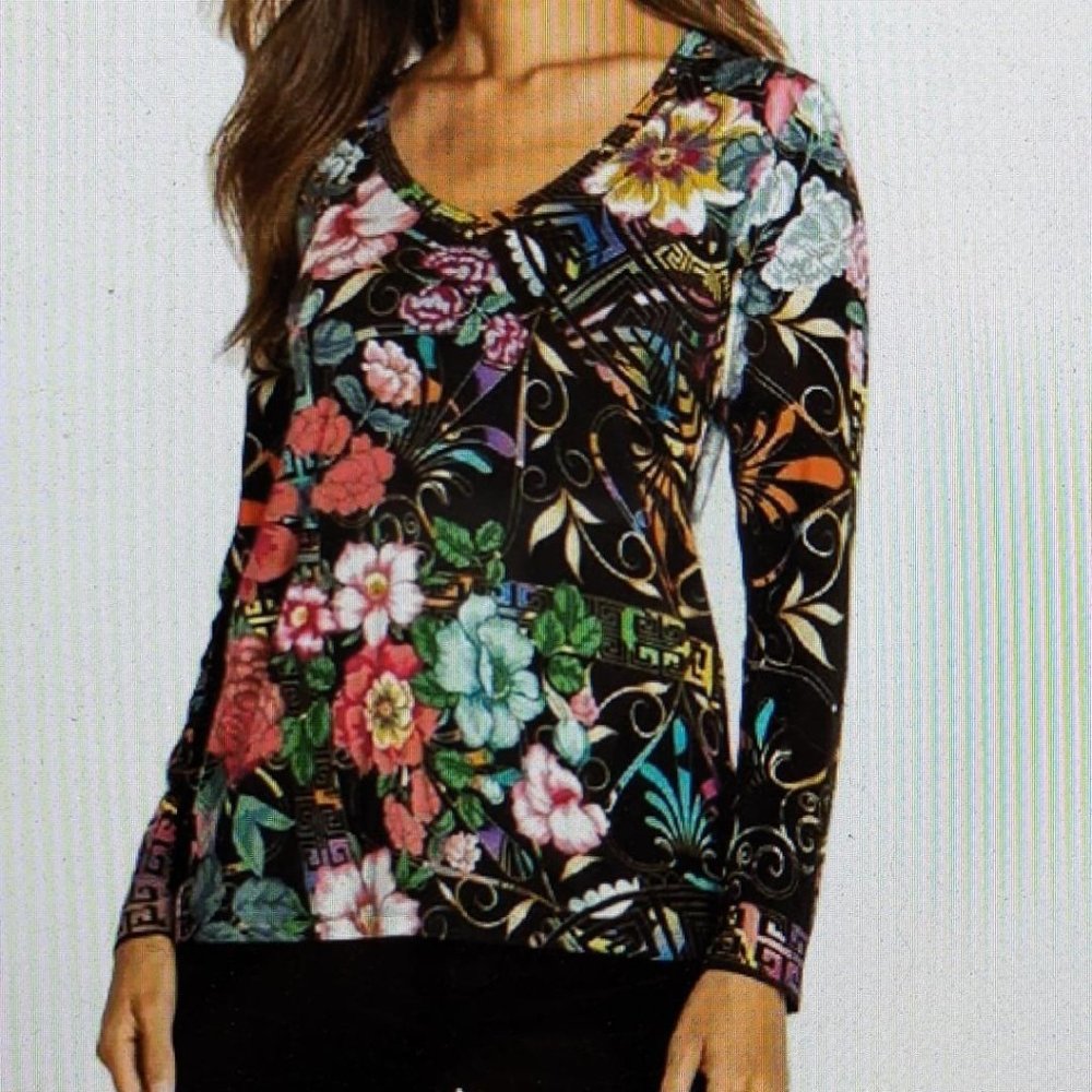 Johnny Was Peace Favorite L/S V neck Tee Large